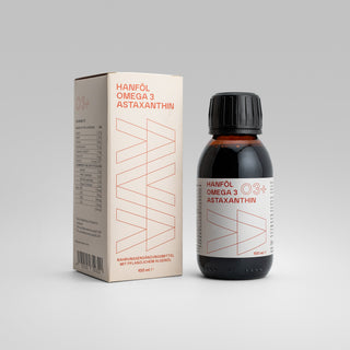 O3+ Hanföl Omega-3 – Flasche mit Verpackung