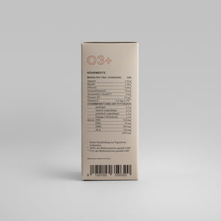 O3+ Hanföl Omega-3 – Verpackung Rückseite mit Nährwerten
