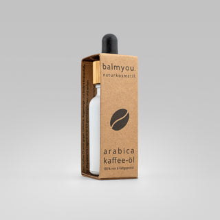 Reines Arabica Kaffee-Öl – Detail Verpackung mit Flasche