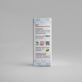 Hanf-Essenz – Seitenansicht mit Anwendung und Inhalt 30 ml
