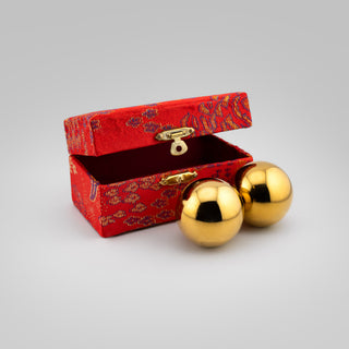Qi-Gong Kugeln gold – Kugeln mit roter Aufbewahrungsbox